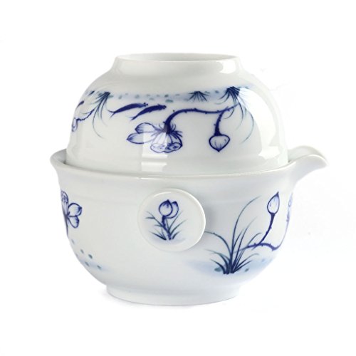 Chino jingde porcelana Lotus Peces Infusiones de tetera, taza rápida eléctrica de té gongfu Set