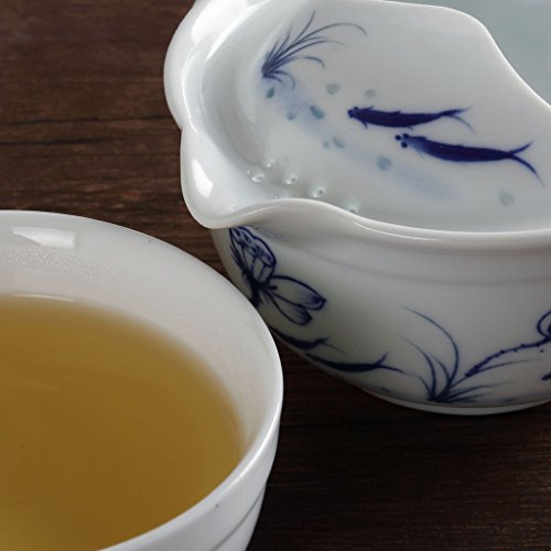 Chino jingde porcelana Lotus Peces Infusiones de tetera, taza rápida eléctrica de té gongfu Set