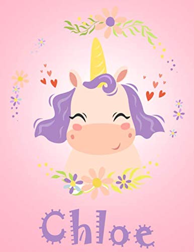 Chloe: Personalized Unicorn Sketchbook For Girls With Violet Name - 8.5x11 100 Pages. Doodle, Sketch, Create!