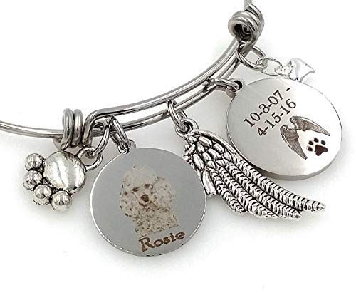 Chloe & Violet Jewelry Pulsera caniche Personalizada Memorial del Recuerdo Brazalete o Collar, Grabado - Puente del Arco Iris