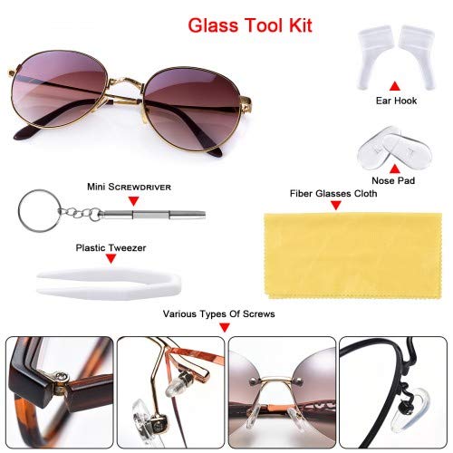 Chstarina 500 Piezas Kit de Reparación de Gafas con Tornillos Tuercas Almohadillas de Silicona Gancho para la Oreja Pinzas Mini Destornillador Paño de Gafas para Anteojos Gafas de Sol