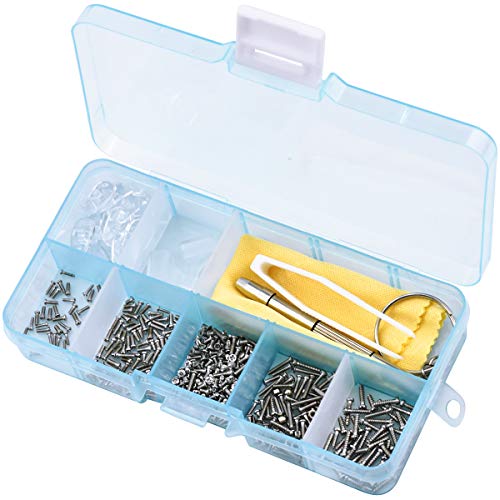 Chstarina 500 Piezas Kit de Reparación de Gafas con Tornillos Tuercas Almohadillas de Silicona Gancho para la Oreja Pinzas Mini Destornillador Paño de Gafas para Anteojos Gafas de Sol