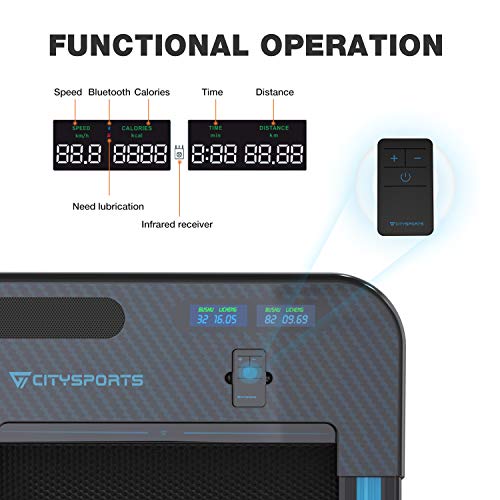 CITYSPORTS Cinta de Correr Caminar Eléctrica Motor 440W, Altavoces Bluetooth, Velocidad Ajustable, Pantalla LCD y Contador de Calorías, Ultradelgado y Silencioso, Diseñado para el Hogar/la Oficina