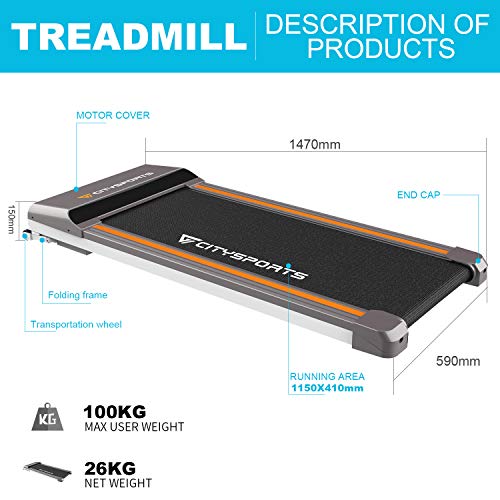 CITYSPORTS Cinta de Correr Caminar Plegable, Motor de 500W, Velocidad Ajustable, Pantalla LCD, Cinta de Correr Plegable para el hogar y la Oficina