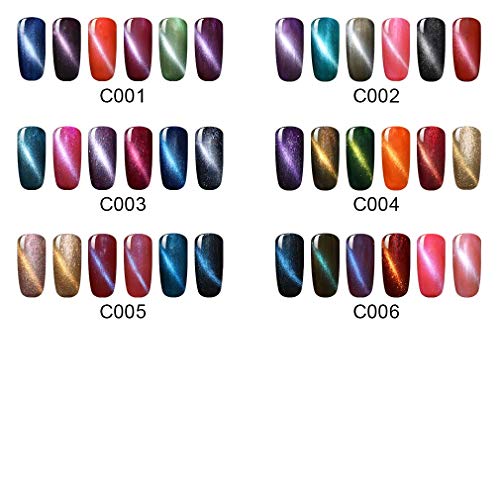 Clavuz Esmalte de Uñas Semipermanente Gel Uñas UV LED Ojo de Gato 6pcs Kit con Imán Magnético Manicura y Pedicura Soak-off