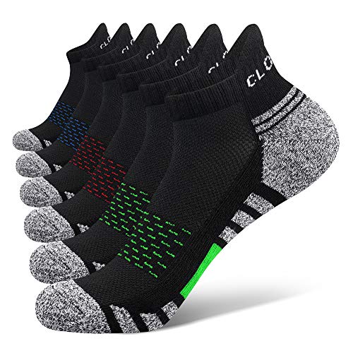 Closemate 6 pares de calcetines de entrenamiento atlético para hombres y mujeres de corte bajo que absorbe el deporte de la lengüeta calcetines para hombre 2rojo2azul2verde 43-45