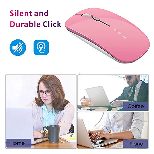 Coener Ratón Inalámbrico Recargable, Mouse Wireless 2.4G Mute de Mouse Inalambrico, Ultra Delgado,1600 dpi Ajustable para Portatil/Computadora/Windows/Linux/Vista/PC/Mac (Rosa)