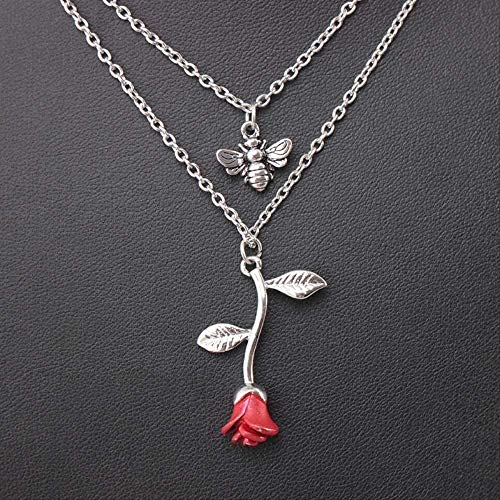 Collar Charm Romance Red Rose Colgante Collar Charm Mujer Encantadora Planta Flor Vlavicle Cadena Regalo para Mujeres Regalo de Cumpleaños para Mujeres Hombres Regalo