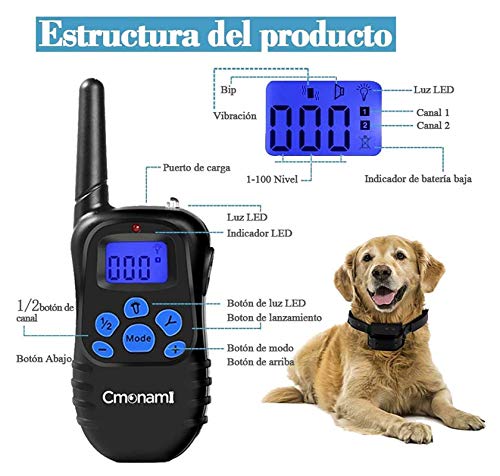 Collar De Adiestramiento De Cmoanmi,100% Resistente Al Agua Y Recargable para Perros Pequeños, Medianos Y Grandes, Nivel IP67 con Control Remoto De 300m De Alcance, Modo Pitido/Vibración