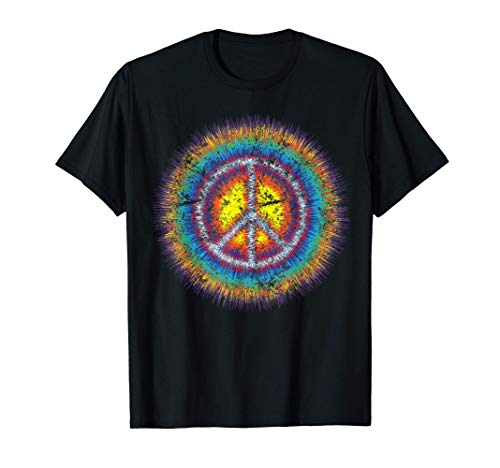 Colorido envejecido signo de la paz hippie color estallido Camiseta