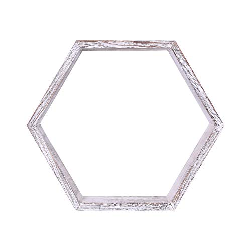 Comfify Estantes Flotantes Hexagonales Montados en Pared Rústicos Blancos - Juego de 3 - Grandes, Medianos y Pequeños - Estantes para Recámaras, Salones y más - Decoración de Pared de Panal de Abeja