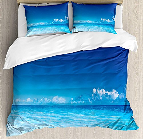 Conjuntos de ropa de cama de paisajes, Ocean Scenery Foto de temática veraniega en las profundidades del mar, juego de funda nórdica de 3 piezas con 2 fundas de almohada para niños / niños / adolescen