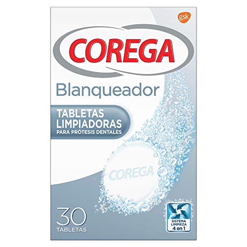 Corega Blanqueador Tabletas Limpiadoras para Prótesis Dentales - 30 Tabletas