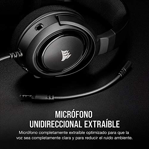 Corsair HS35 - Auriculares Stereo para Juegos (Membrana Neodimio de 50 mm, Micrófono Unidireccional Extraíble, Estructura Ligera, Compatible con PC, Xbox One, PS4, Nintendo Switch y Móviles), Negro