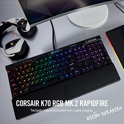 Corsair K70 MK.2 RGB Teclado Mecánico Gaming, Retroiluminación LED RGB, QWERTY Español, Cherry MX Speed (Rápido y altamente preciso)