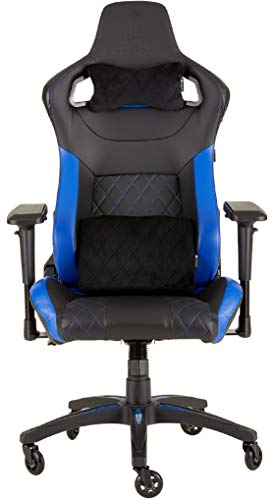 Corsair T1 Race Silla de Oficina, para Videojuegos, Polipiel, fácil de ensamblar, giratoria ergonómica, Altura Ajustable y reposabrazos 4D, Asiento cómodo y reclinable, Negro y Azul