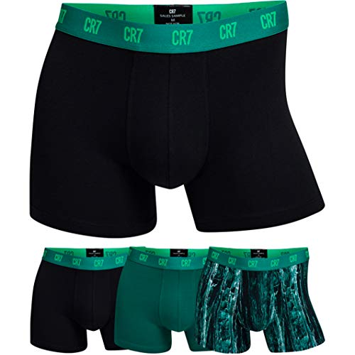 CR7 Cristiano Ronaldo - Basic - Elegante bóxers para Hombre - Pack de 3 -Impresión Completa - Verde/Negro (701) - Tamaño S (CR7-8110-49-701-S)