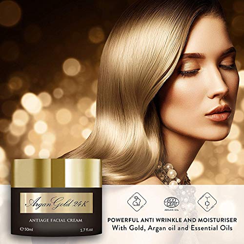 Crema Antiarrugas GOLD 24k - Crema hidratante Facial Mujer y Hombre, Fabricada en España con Oro, Vitamina C, Aceites Esenciales y Argan | Crema Correctora | Anti-imperfecciones | Día y Noche