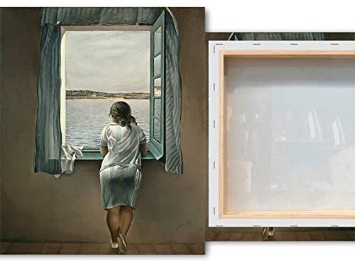 Cuadro Lienzo Muchacha en la Ventana Salvador Dali - Lienzo de Tela Bastidor de Madera de 3 cm - Fabricado en España - Impresión en Alta resolución – 60x42