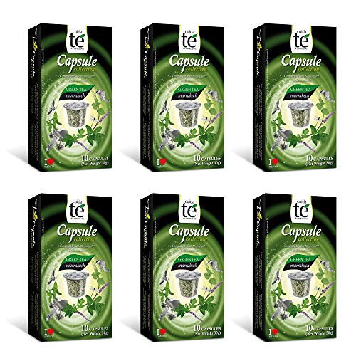 CUIDA TÉ - Té Verde Cápsulas Nespresso, Té Verde Marrakech, Compatibles con Máquinas Nespresso, 60 Cápsulas Té Verde Moruno