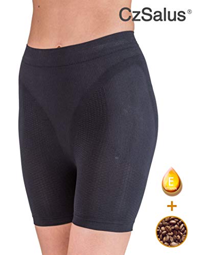 CzSalus Pantaloncito Corto Anti-celulítico, Vaina con Funda Interna sin Costuras con la cafeína + Vitamina E - Negro tamaño M