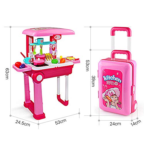 deAO Pequeño Chef Set de Cocinita Plegable en Maleta Convertible Maletín de Juegos con Accesorios, Luces, Sonidos (Rosa) , color/modelo surtido