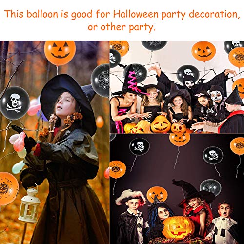 Decoraciones con globos de Halloween, Simuer 100 piezas 12 '' Globos de látex con forma de murciélago esqueleto de calabaza con bomba de aire para suministros para fiestas de Halloween