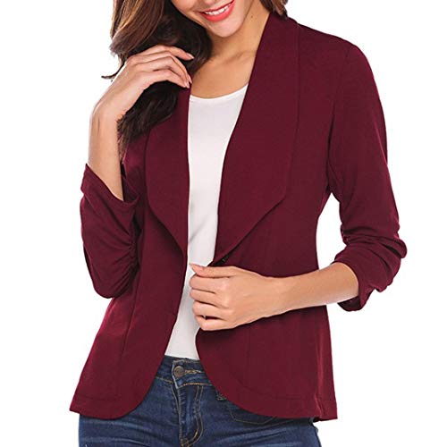 DEELIN La Moda De La Mujer Profesional OL Estilo De Tres Mangas Blazer Elegante Delgada Chaqueta De Cuello Blanco (XL, Vino)