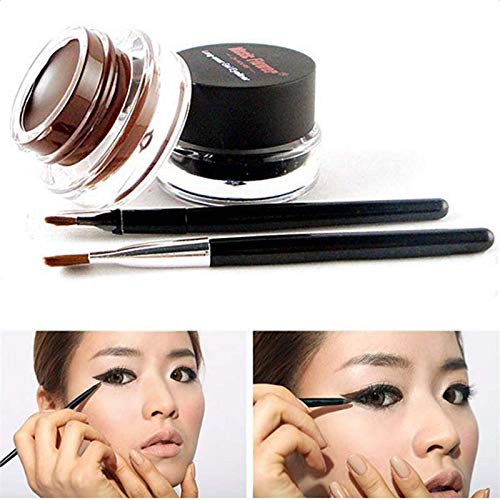 Demarkt 2pcs impermeable del gel del Eyeliner Delineador de ojos pincel negro Brown Cosmetics