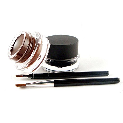 Demarkt 2pcs impermeable del gel del Eyeliner Delineador de ojos pincel negro Brown Cosmetics