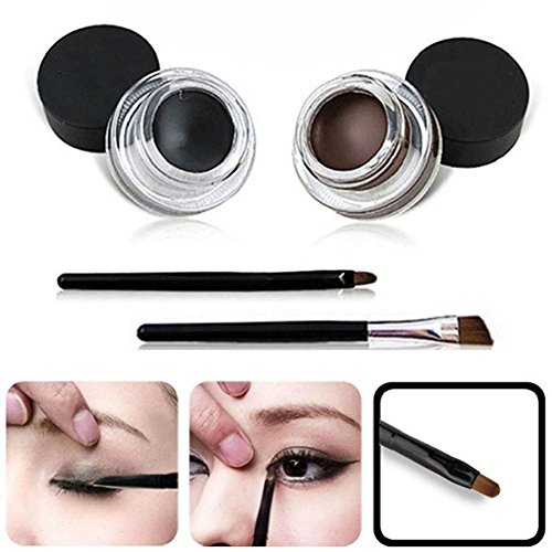 Demarkt 2pcs impermeable del gel del Eyeliner Delineador de ojos pincel negro Brown Cosmetics