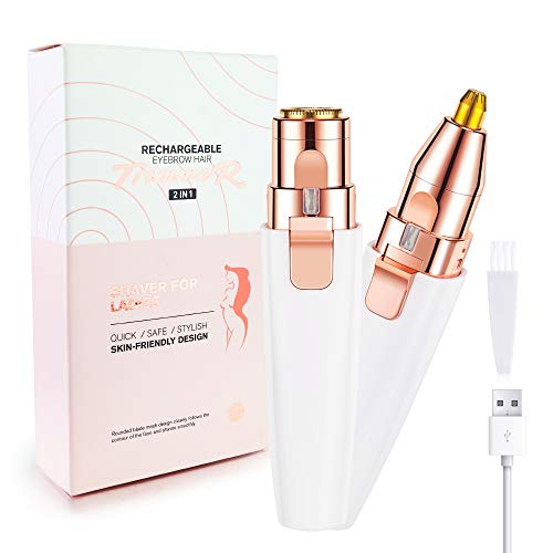 Depiladora Facial Mujer Electrica Afeitadora Removedor de Vello 2 en 1 Maquina Depilar Facial USB Recargable Impermeable Portátil sin Dolor Luz LED para Mejillas Labios Barbilla Cuello Cejas