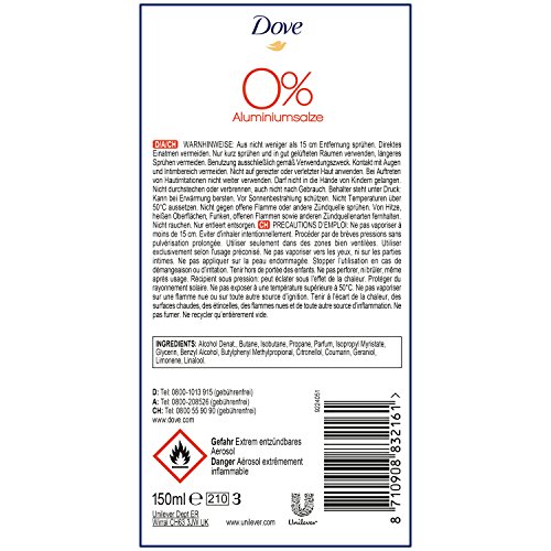 Desodorante Dove en spray de melocotón y limón, 0% de sales de aluminio, 6 x 150 ml