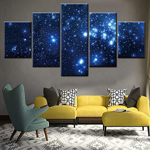 DGGDVP Pintura en Aerosol Cavas 5 Piezas de Pintura Blue Starry Sky Art Hanging Pictures tamaño 1 sin Marco