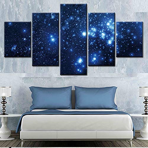 DGGDVP Pintura en Aerosol Cavas 5 Piezas de Pintura Blue Starry Sky Art Hanging Pictures tamaño 1 sin Marco