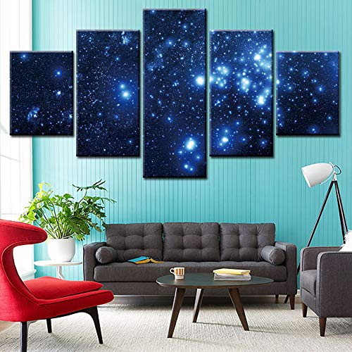 DGGDVP Pintura en Aerosol Cavas 5 Piezas de Pintura Blue Starry Sky Art Hanging Pictures tamaño 1 sin Marco