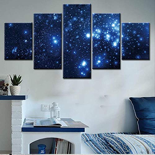 DGGDVP Pintura en Aerosol Cavas 5 Piezas de Pintura Blue Starry Sky Art Hanging Pictures tamaño 2 Marco