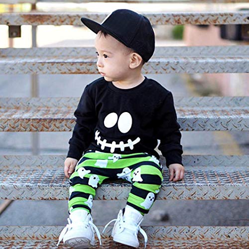 Disfraz Halloween Niño Fossen 1-4 años Niña Calabaza Pequeño Diablo Camisetas + Pantalones (3 años, Negro)