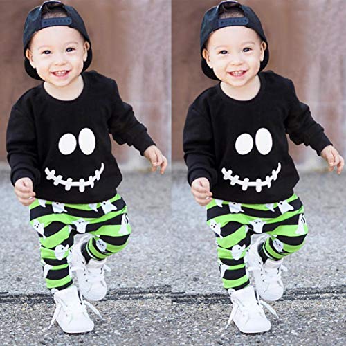 Disfraz Halloween Niño Fossen 1-4 años Niña Calabaza Pequeño Diablo Camisetas + Pantalones (3 años, Negro)