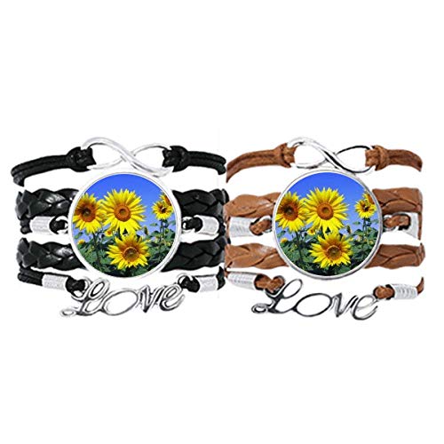 DIYthinker Sunshine Flowers Sunflower - Pulsera de mano con correa de piel, doble juego de regalo