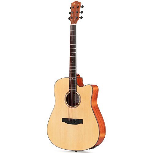 Donner Guitarra Acústica Eléctrica con Cutaway 41 Pulgadas Cuerpo de Caoba y Pícea Color de Madera Natural con Set de Accesorios DAG-1CE