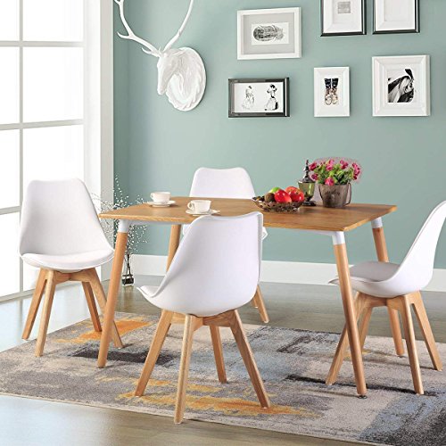 DORAFAIR Pack 4 sillas escandinava Estilo nórdico Silla de Comedor, con Las piernas de Madera de Roble Maciza y cojín cómoda,Blanco