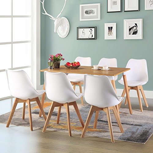 DORAFAIR Pack 4 sillas escandinava Estilo nórdico Silla de Comedor, con Las piernas de Madera de Roble Maciza y cojín cómoda,Blanco