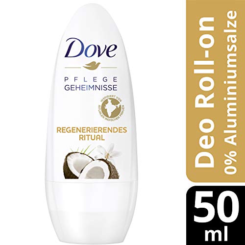 Dove – Cuidado secretos regenerador ritual de coco y flores de jazmín 0% desodorante Roll-On, 6 unidades (6 x 50 ml)