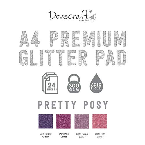 Dovecraft DCGCD033 Glitter A4 Pad-Perfectly Pink – 24 Sheets – Non-shed – 300GSM – 4 Shades of Pink & Purple-For Scrapbooking, Card Making, Home Décor, Party Crafts, Multicolore, 1