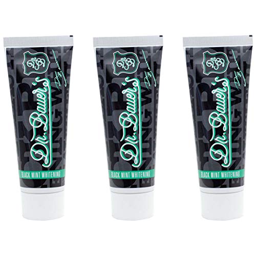 Dr. Bauer Pasta de dientes negra blanqueadora de menta negra 75ml con carbón activo - con aceite de coco - Sin fluoruro - con papaína - con hidroxiapatita - 3er envase Advantage (3x 75ml)