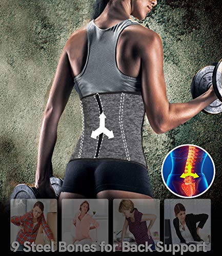 DUROFIT Faja Lumbar Ajustable Cinturón Lumbar Abdominal Faja Entrenamiento Mujer Reductor de Cintura y Abdomen Waist Trimmer para Deporte Fitness Gris M