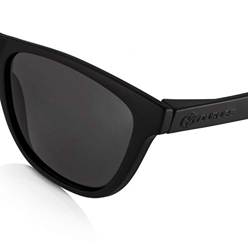 Duruss Gafas de Sol Unisex. Hombre y Mujer. Lentes Oscuras Polarizadas UV. Incluyen Gamuza Bolsa y Caja Regalo. Montura Tri Acetato. Ligeras Elasticas. Calidad Diseño Color Pure Black.