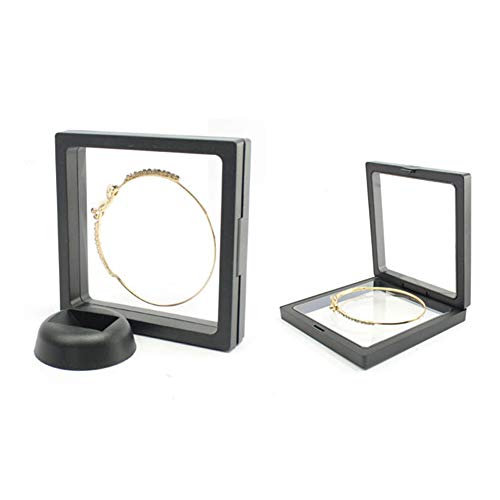 easybuy 10 Unidades de muestras de joyería, Expositor de Doble Cara, Marco Flotante, Challenge Moneda Gemstone 3D Display Stand Box para Visit The Booth, coleccionistas, plástico, Negro, 9x9cm