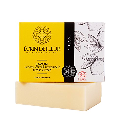 Écrin De Fleur | Jabón de Limón | Certificado Orgánico | Hecho a Mano en Francia | Aroma Natural y Refrescante | Saponificación en Frio | Apto para el Lavado Frecuente de las Manos | 100g